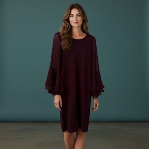 Calvin Klein Woman’s Chiffon Bell Sleeve Sheath Dress - Size S